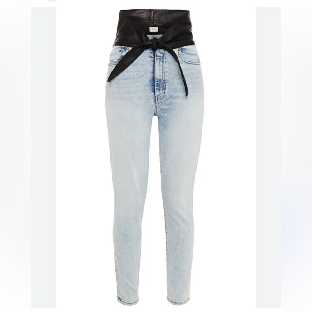 🌟ALICE + OLIVIA🌟 GOOD CROPPED LEATHER TIE WAIST HIGH RISE SLIM JEANS SZ 26
